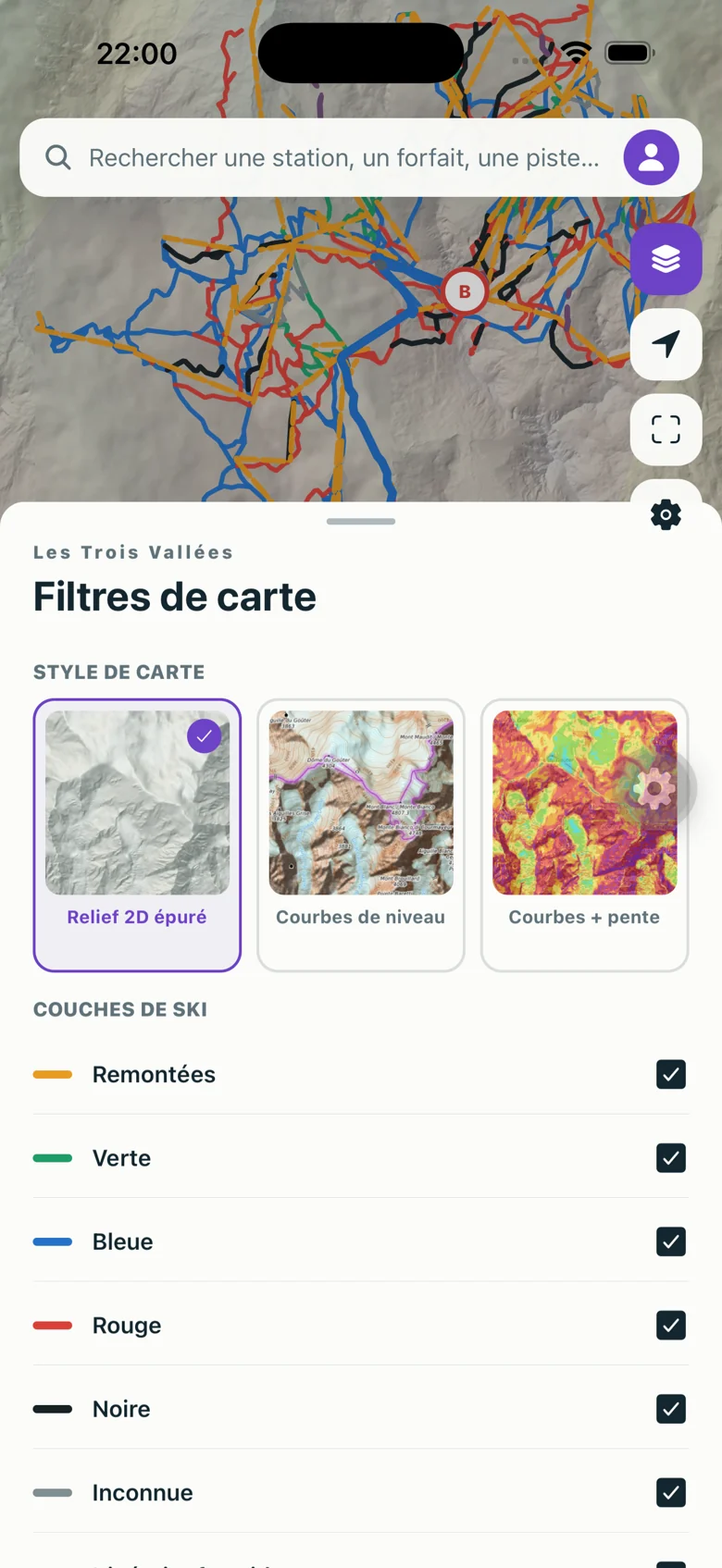 Filtres de carte : relief, courbes de niveau et pente